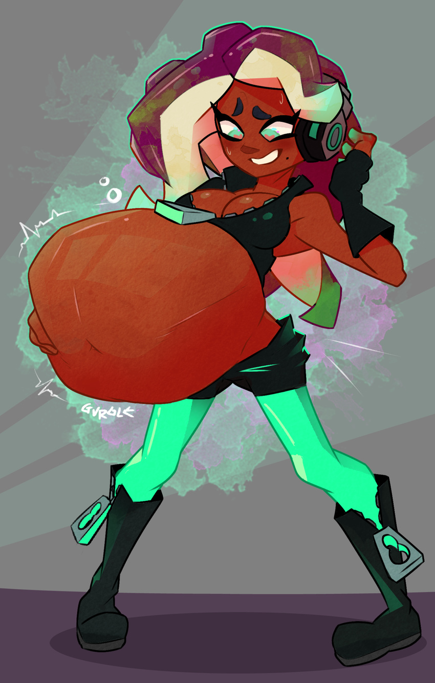 belly big_belly cephalopod dark_skin humanoid marina_(splatoon) marine nintendo octoling post_vore splatoon unknown_artist video_games vore