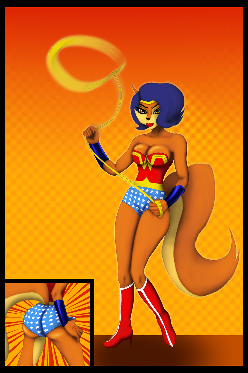 2017 anthro astraldog black_nose boots breasts butt butt_pose canine carmelita_fox clothed clothing crown dc_comics female footwear fur hair mammal simple_background sly_cooper_(series) video_games