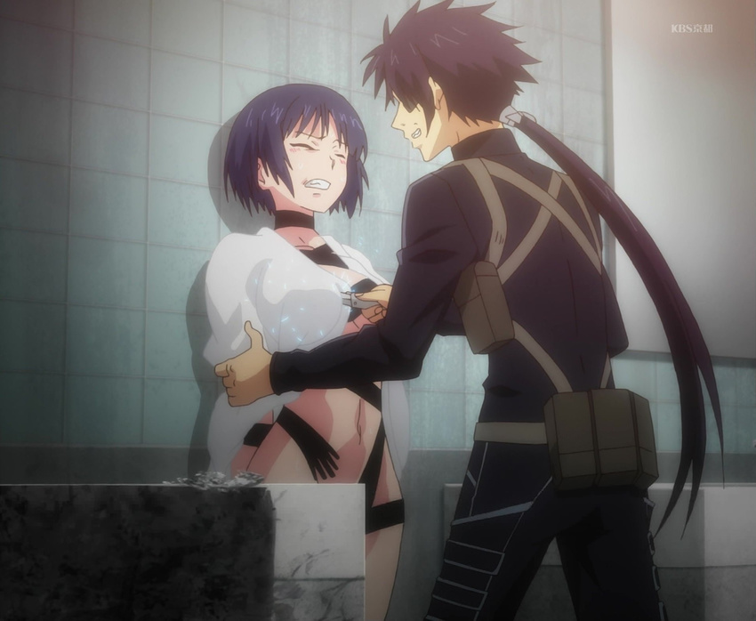 1boy 1girl chao_xingzai clenched_teeth screencap stitched uq_holder! yuuki_karin