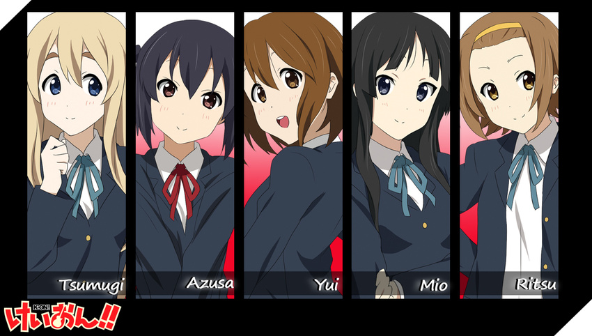 akiyama_mio black_eyes black_hair blonde_hair blue_eyes brown_eyes brown_hair column_lineup face hirasawa_yui ikari_manatsu k-on! kotobuki_tsumugi long_hair multiple_girls nakano_azusa psp_wallpaper school_uniform short_hair tainaka_ritsu wallpaper