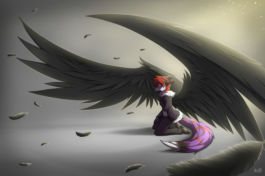 canine digital_media_(artwork) fox kneeling male mammal raven-ark raven_ark sad solo wings