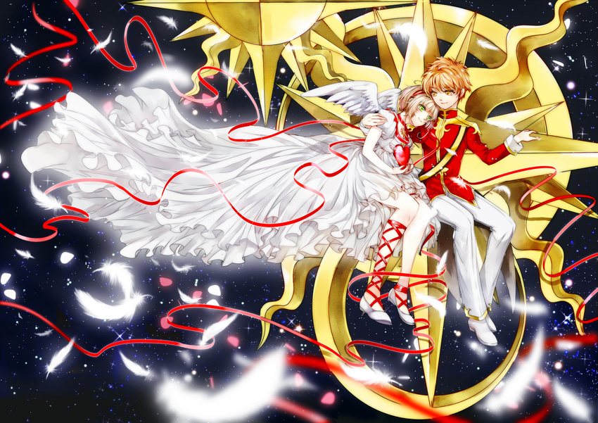 card_captor_sakura dress kinomoto_sakura li_syaoran tsuna2727 uniform wings