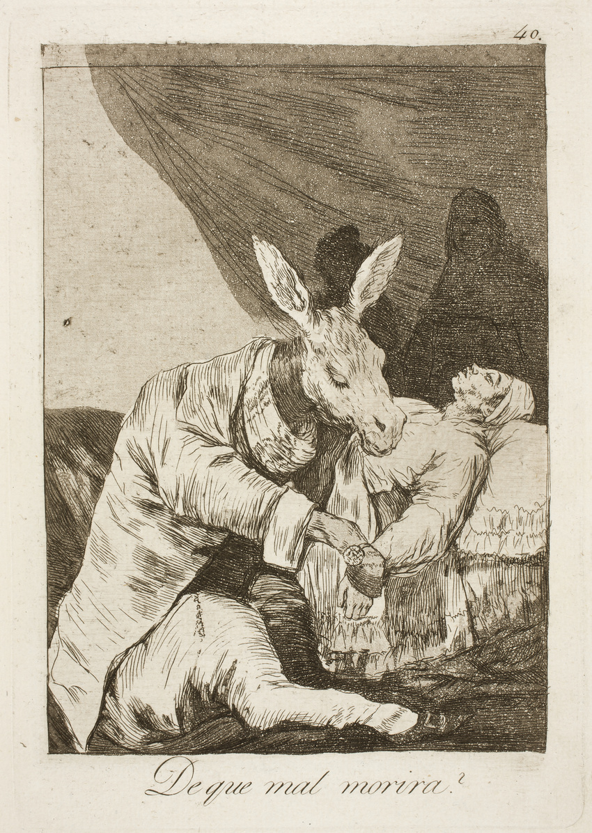 1799 18th_century ambiguous_gender ancient_furry_art aquatint bed clothed clothing donkey duo_focus equine etching footwear francisco_goya fur group hi_res hooves human ill jacket license_info los_caprichos lying male mammal monochrome pillow proper_art public_domain semi-anthro sepia shirt shoes sitting spanish_text standing text traditional_media_(artwork)