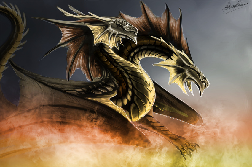 2015 ambiguous_gender ashesdrawn digital_media_(artwork) dragon feral scales solo spines
