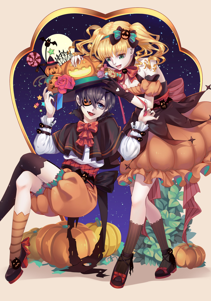 ciel_phantomhive dress elizabeth_middleford eyepatch halloween kuroshitsuji tagme thighhighs