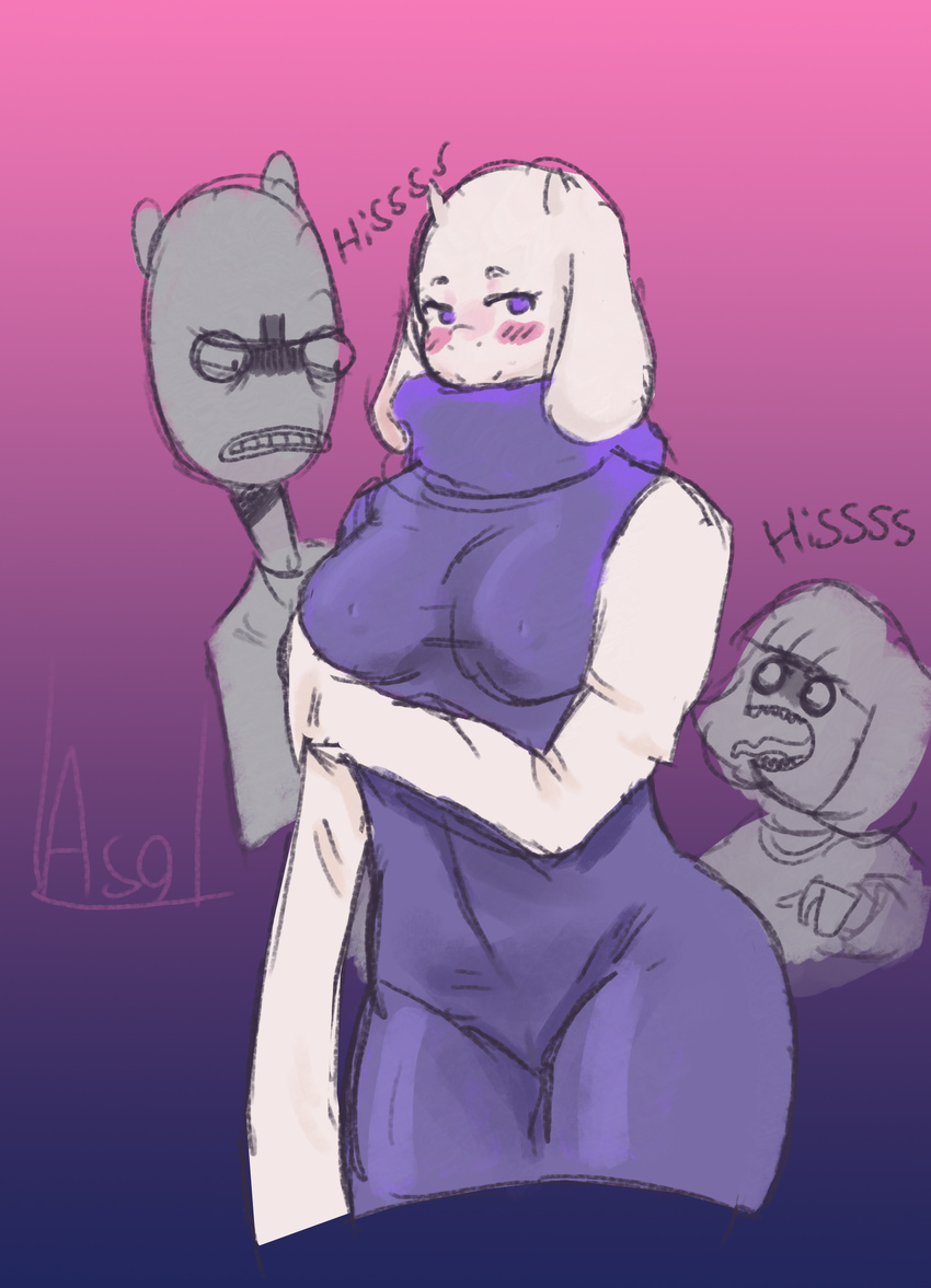 alien asomium big_breasts breasts caprine child clothed clothing ding_dong goat human mammal protagonist_(undertale) tight_dress toriel undertale unknown_species video_games young youtuber