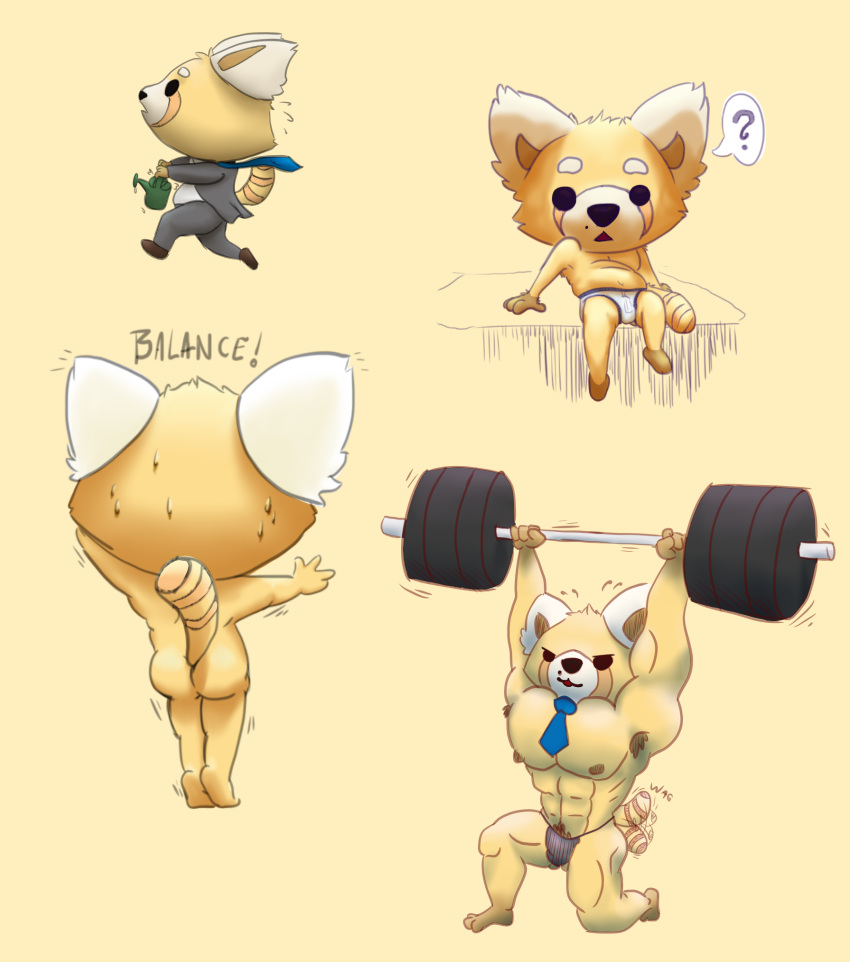 ? aggressive_retsuko ailurid anthro big_(disambiguation) briefs butt clothed clothing digital_media_(artwork) fryegg looking_at_viewer male mammal muscular necktie nude partially_clothed raised_tail red_panda resasuke running sitting sketch_page suit sweat tailwag underwear