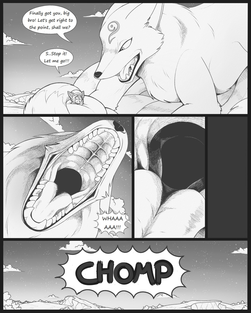 canine comic female feral fox macro male mammal mouth_shot open_mouth s2-freak sibling text vore
