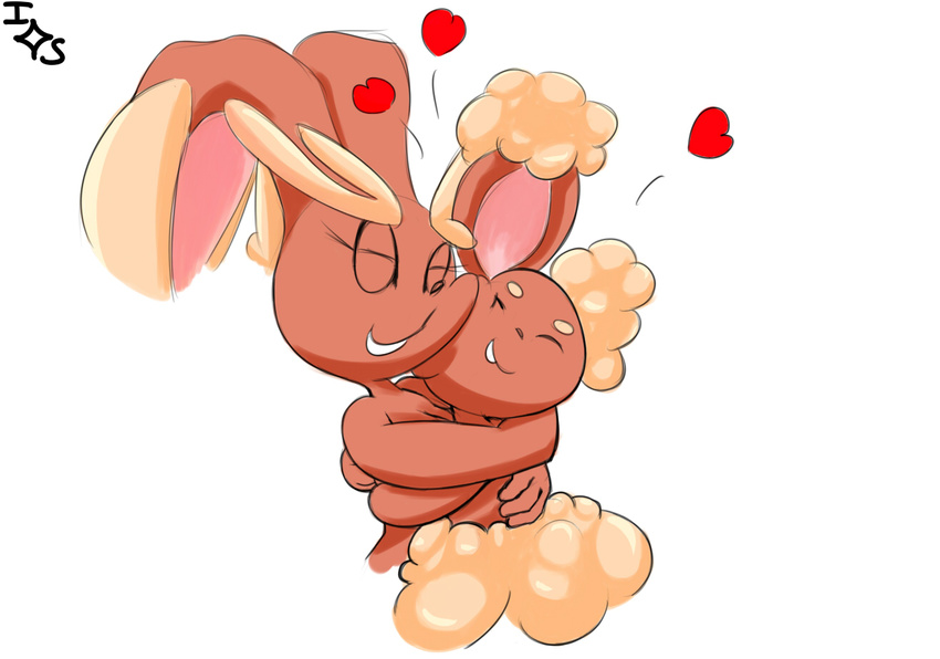 &lt;3 ambiguous_gender anthro anthrofied breasts buneary cleavage clothed clothing cute duo eyes_closed female holidays hug immortalstar lagomorph lopunny mammal mother's_day nintendo pok&eacute;mon pok&eacute;mon_(species) pok&eacute;morph simple_background smile video_games white_background