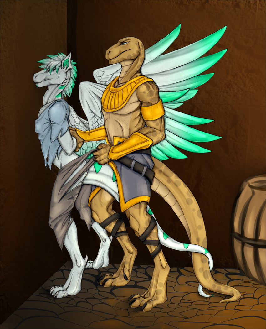 anthro clothed clothing digital_media_(artwork) dragon duo egyptian ismar jewelry lizard male male/male neverneverland nightcrauzer pinned reptile scales scalie shrawn wings