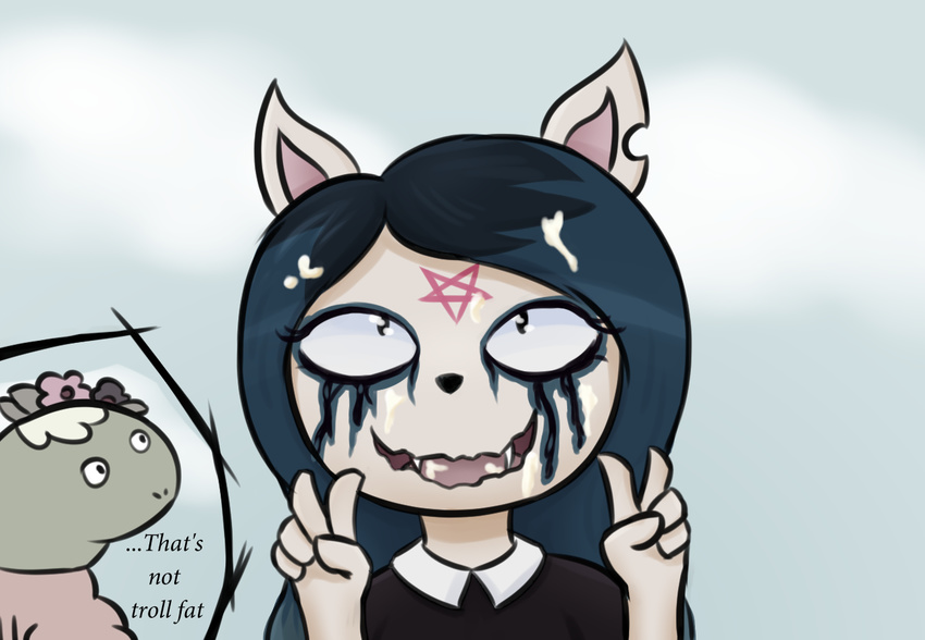2017 anthro cartoon_hangover cat claire_(the_summoning) clothed clothing colored digital_drawing_(artwork) digital_media_(artwork) ed_farcevol eyelashes eyeshadow fangs feline female hair makeup mammal notched_ear open_mouth pentagram the_summoning