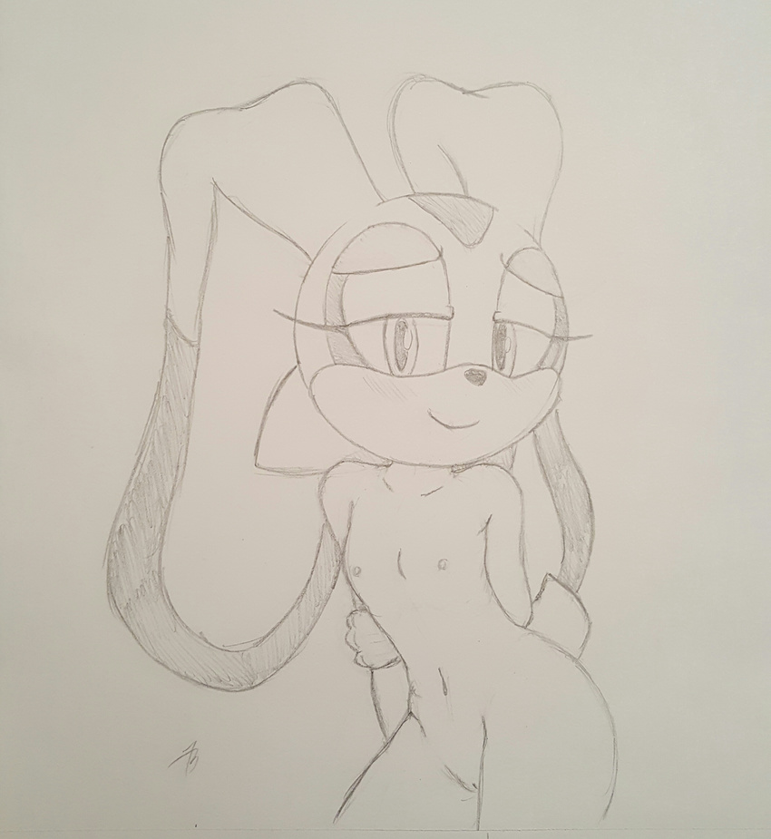 2017 adamb/fluffy anthro breasts cream_the_rabbit female flat_chested lagomorph mammal nipples nude pussy rabbit solo sonic_(series) traditional_media_(artwork) young