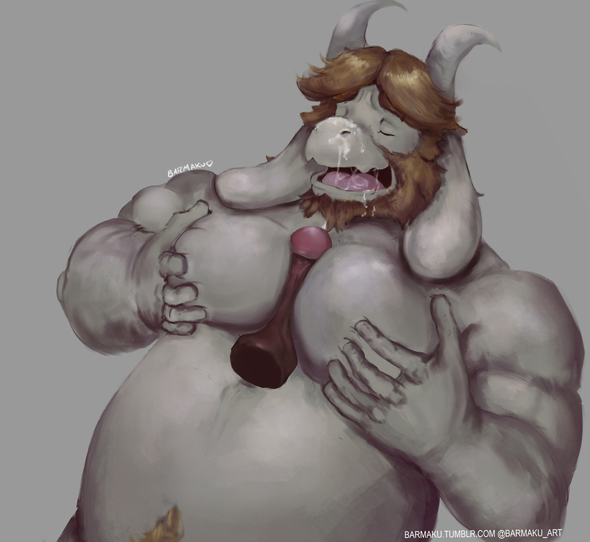 asgore_dreemurr barmaku beard belly better_version_at_source big_belly blonde_hair boss caprine cum cum_in_mouth cum_inside eyes_closed facial_hair fellatio goat hair male male/male mammal masturbation muscular nipples oral orgasm overweight pecjob penis sex slightly_chubby undertale video_games