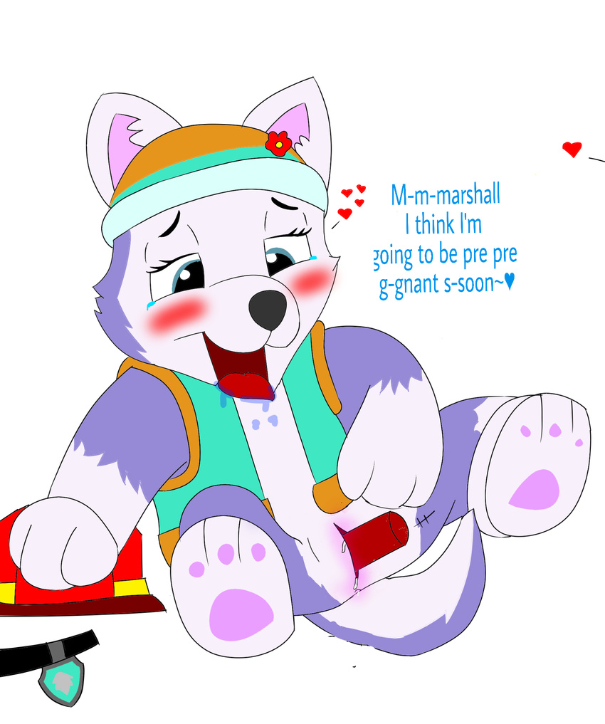 &lt;3 blush canine clothing everest_(paw_patrol) female fur mammal masturbation ms_paint paw_patrol paw_patrol_everest pawpatrol purple_fur toy vaginal white_fur wolf young