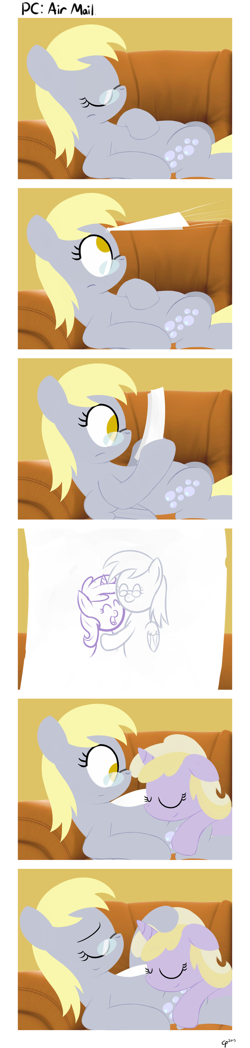 2013 blonde_hair border comic cub cute cutie_mark derpy_hooves_(mlp) dinky_hooves_(mlp) drawing duo equine eyebrows eyelashes eyes_closed eyewear feathered_wings feathers female friendship_is_magic frown glasses hair hi_res horn hug inside lying mammal my_little_pony open_mouth paper paper_airplane pegasus post_cactus sleeping smile sofa text unicorn white_border wings yellow_eyes young
