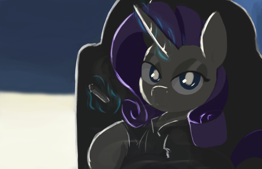 blade_runner cigarette crossover cyberpunk equine friendship_is_magic glowing glowing_eyes high_contrast horn horse looking_at_viewer mammal my_little_pony parody ponification pony rachael_(blade_runner) rarity_(mlp) replicant science_fiction shirohomura smoking solo telekinesis unicorn