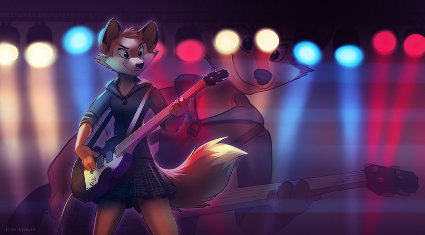 2017 anthro blowup_background canine clothed clothing darma digital_media_(artwork) dipstick_tail female fox fur hoodie koul mammal multicolored_tail musical_instrument rock_dog simple_background
