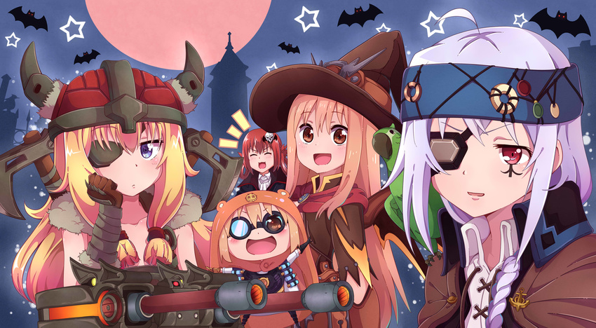 absurdres ana_(overwatch) blonde_hair blue_eyes blush closed_eyes closed_mouth collarbone company_connection corsair_ana corsair_ana_(cosplay) cosplay doma_umaru douga_koubou dr._junkenstein dr._junkenstein_(cosplay) eyebrows_visible_through_hair eyepatch facing_viewer gabriel_dropout highres himouto!_umaru-chan isla_(plastic_memories) junkrat_(overwatch) komaru kukie-nyan kurumizawa_satanichia_mcdowell long_hair looking_at_viewer mercy_(overwatch) multiple_girls open_mouth overwatch plastic_memories reaper_(overwatch) red_eyes red_hair short_hair smile tenma_gabriel_white torbjorn_(overwatch) vampire_reaper vampire_reaper_(cosplay) viking_torbjorn viking_torbjorn_(cosplay) white_hair witch_mercy witch_mercy_(cosplay)