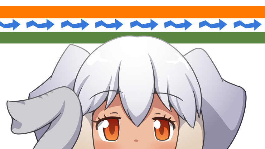 animal_ears bad_id bad_nicoseiga_id dark_skin elephant_ears eyebrows_visible_through_hair grey_hair indian_elephant_(kemono_friends) kemono_friends looking_at_viewer multicolored_hair orange_eyes solo vostok_(vostok061)