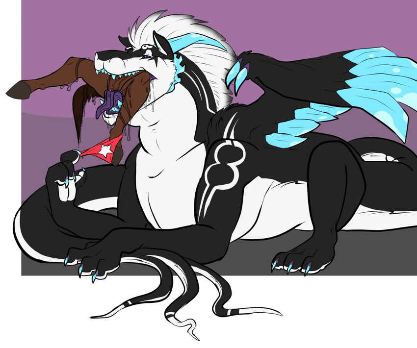 2012 anthro belly clothing diablito_(artist) digital_media_(artwork) drooling duo equine female feral horse infinite interspecies licking male mammal nude open_mouth oral_vore quarter_horse saliva scalie size_difference sliv'oth stardarkfurr swallowing teeth tongue tongue_out vore wet