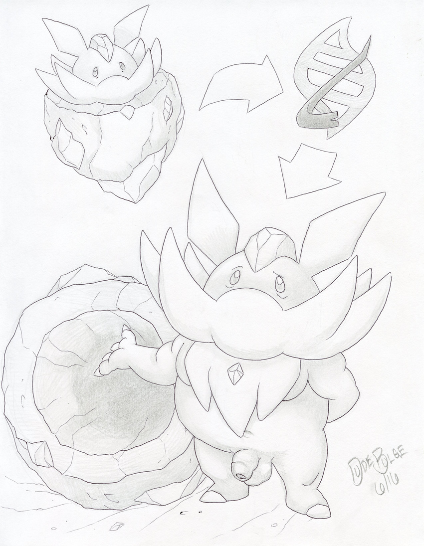 2016 anthro anthrofied balls carbink dudebulge facial_hair flaccid front_view hand_behind_back hi_res humanoid_penis male mega_evolution mineral_fauna monochrome mustache navel nintendo nude partially_retracted_foreskin pencil_(artwork) penis pok&eacute;mon pok&eacute;mon_(species) sequence signature slightly_chubby small_penis solo standing symbol traditional_media_(artwork) uncut video_games