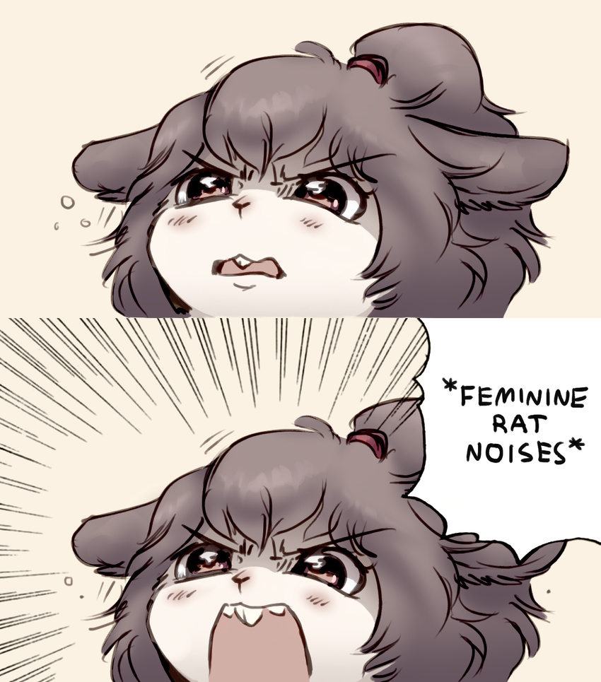 angry animal_humanoid blush english_text female grey_hair hair humanoid meme motion_lines mouse_humanoid open_mouth parody reaction_image sequence speech_bubble text wolframclaws yelling