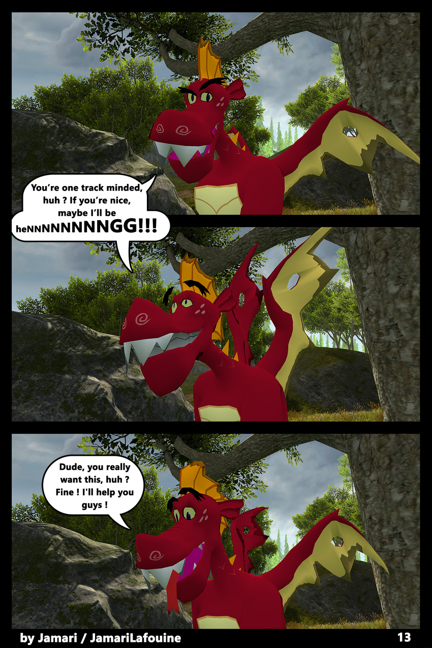 2017 3d_(artwork) anthro comic digital_media_(artwork) dragon english_text fellatio forest friendship_is_magic garble_(mlp) implied_blowjob jamari male male/male membranous_wings my_little_pony oral scales scalie sex text tree wings