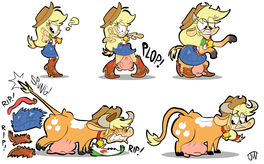 applejack_(mlp) bovine cattle clothed clothing cowboy_hat female friendship_is_magic hat invalid_tag joeywaggoner mammal my_little_pony solo teats transformation transformation_sequence udders
