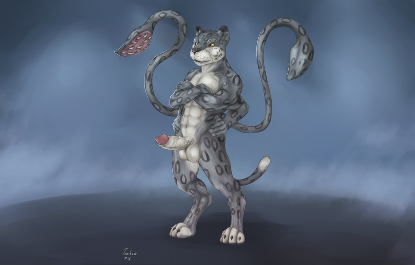 2016 4_arms 4_toes 5_fingers abs absurd_res anthro balls black_fur black_spots claws crossed_arms digital_media_(artwork) displacer_beast erection feline front_view full-length_portrait fur grey_fur hands_on_hips hi_res humanoid_penis leopard male mammal multi_arm multi_limb nude paws penis portrait signature smaller_version_at_source snow_leopard solo spikes spots spotted_body standing tentacles tkashi tochka toe_claws toes vein veiny_penis whiskers white_balls white_fur white_penis yellow_eyes yellow_sclera