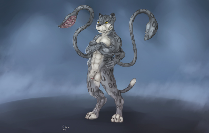 2016 4_arms 4_toes 5_fingers abs absurd_res anthro balls black_fur black_spots claws crossed_arms digital_media_(artwork) displacer_beast feline flaccid front_view full-length_portrait fur grey_fur hands_on_hips hi_res humanoid_penis leopard male mammal multi_arm multi_limb nude paws penis portrait signature smaller_version_at_source snow_leopard solo spikes spots spotted_body standing tentacles tkashi tochka toe_claws toes uncut vein veiny_penis whiskers white_balls white_fur white_penis yellow_eyes yellow_sclera