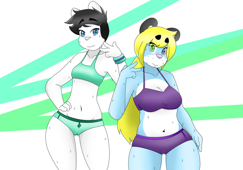 2017 anthro athletic big_breasts breast_size_difference breasts camel_toe clothed clothing feline female hair hi_res long_hair mammal mcfly0crash panties peace_sign_(disambiguation) pinup ponytail portrait pose short_hair simple_background slightly_chubby smile standing sweat terry_katt thick_thighs underwear voluptuous wide_hips