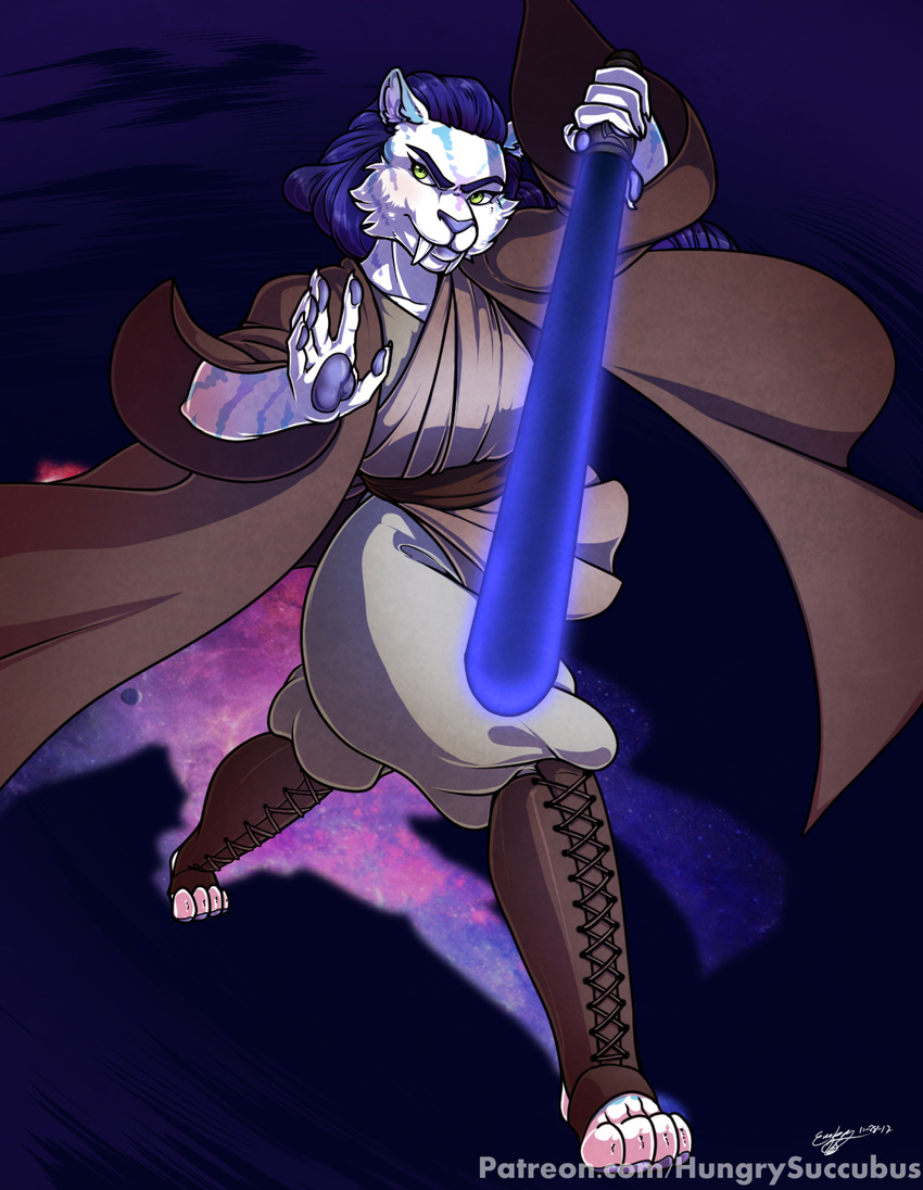 blue_hair feline female green_eyes hair hungrysuccubus lightsaber mammal rena_dyne saber-toothed_cat star_wars