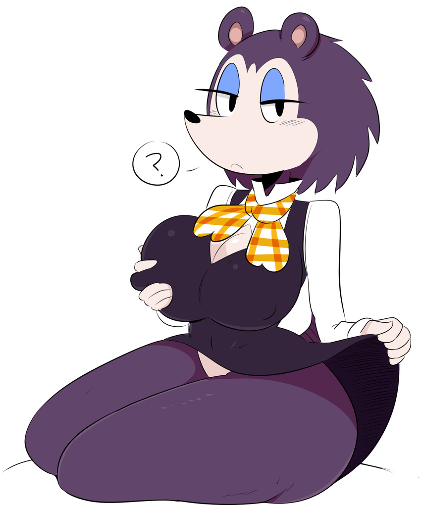 animal_crossing big_breasts breasts female half-closed_eyes hedgehog jinu labelle_able mammal nintendo simple_background solo thick_thighs video_games