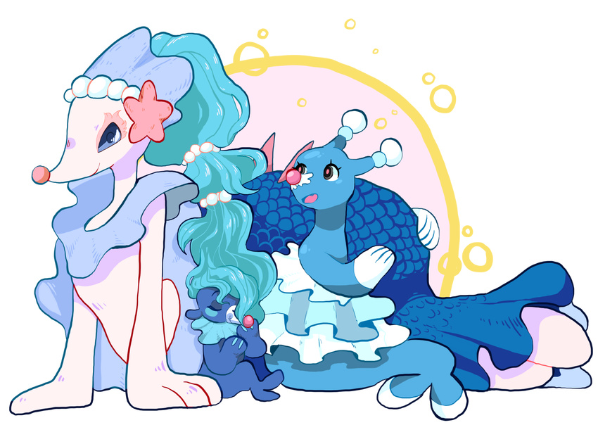 blue_eyes blue_hair brionne evolution fins gen_7_pokemon highres open_mouth pen_(avacadoprince) pokemon pokemon_(creature) pokemon_(game) pokemon_sm popplio primarina smile tail tail_fin