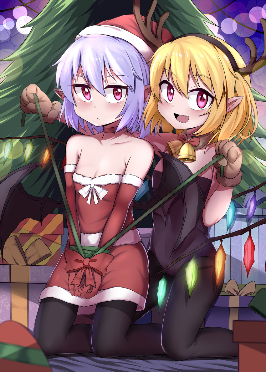 caibao christmas flandre_scarlet horns pantyhose pointy_ears remilia_scarlet touhou wings