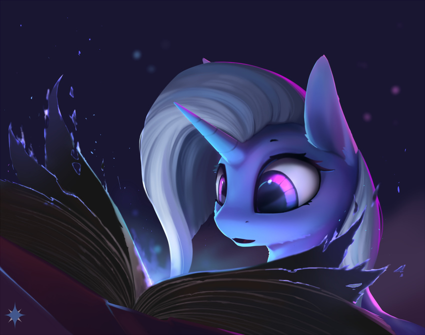 2017 book digital_media_(artwork) equine feral friendship_is_magic hair horn mammal my_little_pony noctilucent-arts purple_eyes reading simple_background solo trixie_(mlp) unicorn white_hair