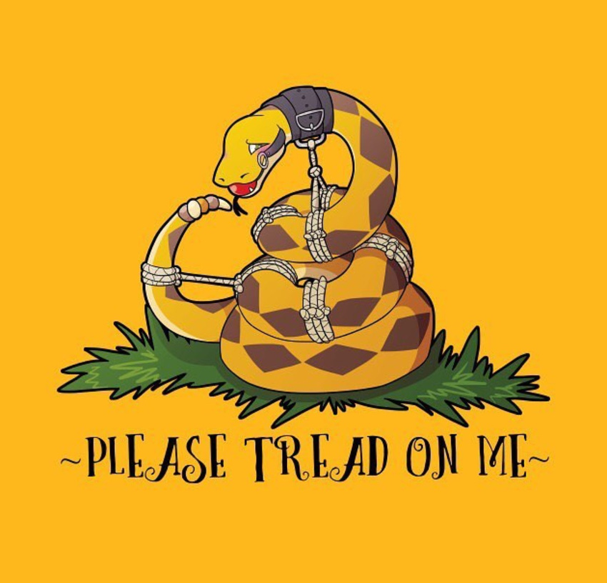 ball_gag bdsm gadsden_flag gag humor parody reptile scalie snake unknown_artist