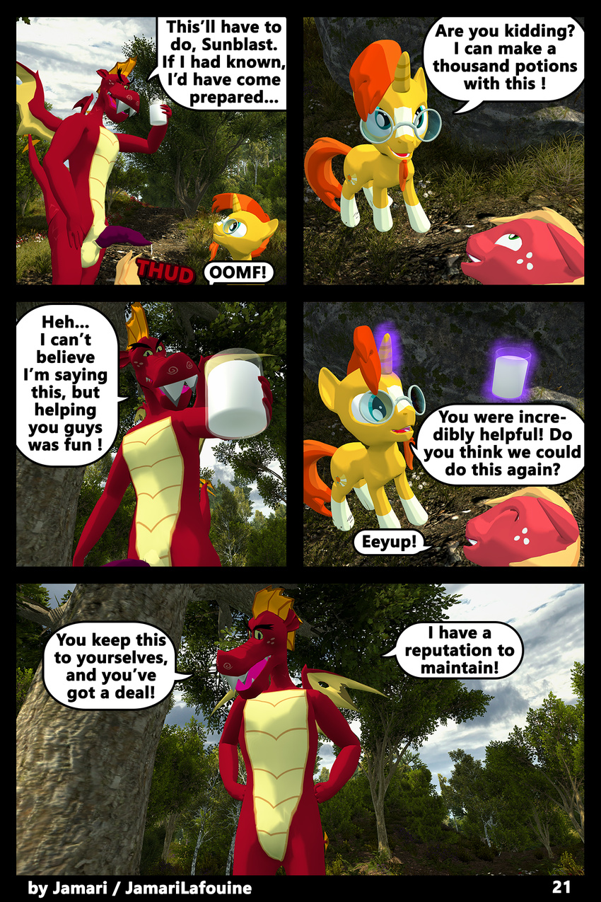 2017 3d_(artwork) anthro big_macintosh_(mlp) comic cum cum_in_a_cup digital_media_(artwork) dragon earth_pony equine erection forest friendship_is_magic garble_(mlp) horse jamari magic magic_user male male/male mammal membranous_wings my_little_pony penetration penis pony sex sunburst_(mlp) teeth tree wings