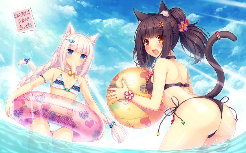 animal_ears ass bikini chocolat cream neko_para neko_works nekomimi sayori swimsuits tail vanilla wallpaper wet