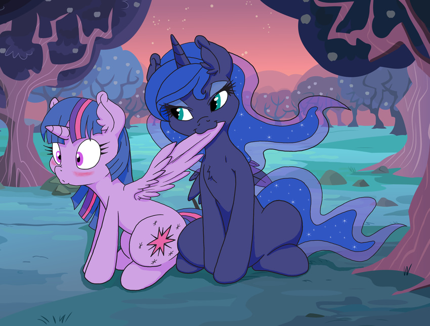 2016 apple apple_tree blush chest_tuft collaboration cosmic_hair cute cutie_mark dfectivedvice duo equine eyelashes eyeshadow feathered_wings feathers female food friendship_is_magic fruit fur grass hair half-closed_eyes hi_res horn jubileeglider makeup mammal mascara multicolored_hair my_little_pony night_sky nom outside preening princess_luna_(mlp) purple_eyes rock sitting spread_wings star teal_eyes tree tuft twilight_sparkle_(mlp) winged_unicorn wings