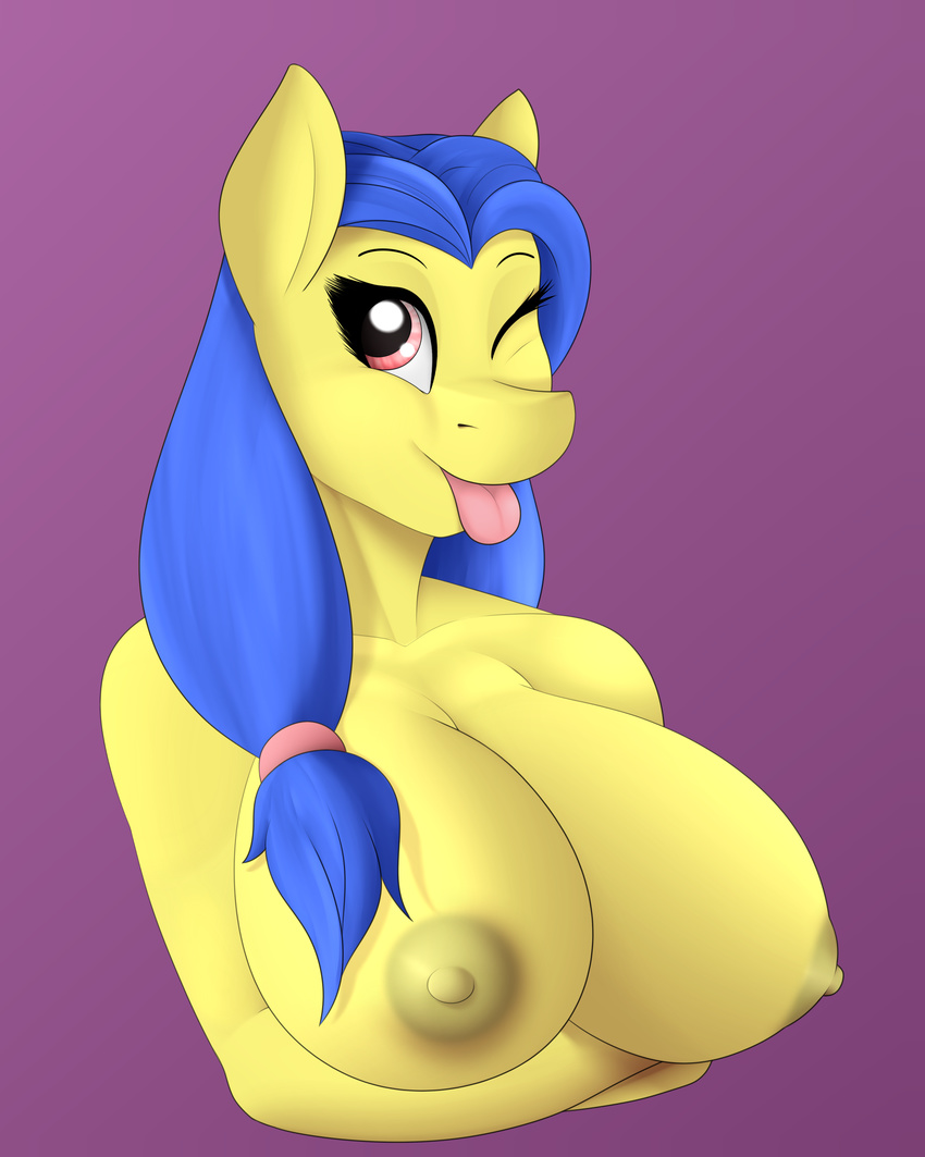 anthro big_breasts booponies breasts crossed_arms equine fan_character female horse mammal my_little_pony nipples one_eye_closed pony smile tongue wink