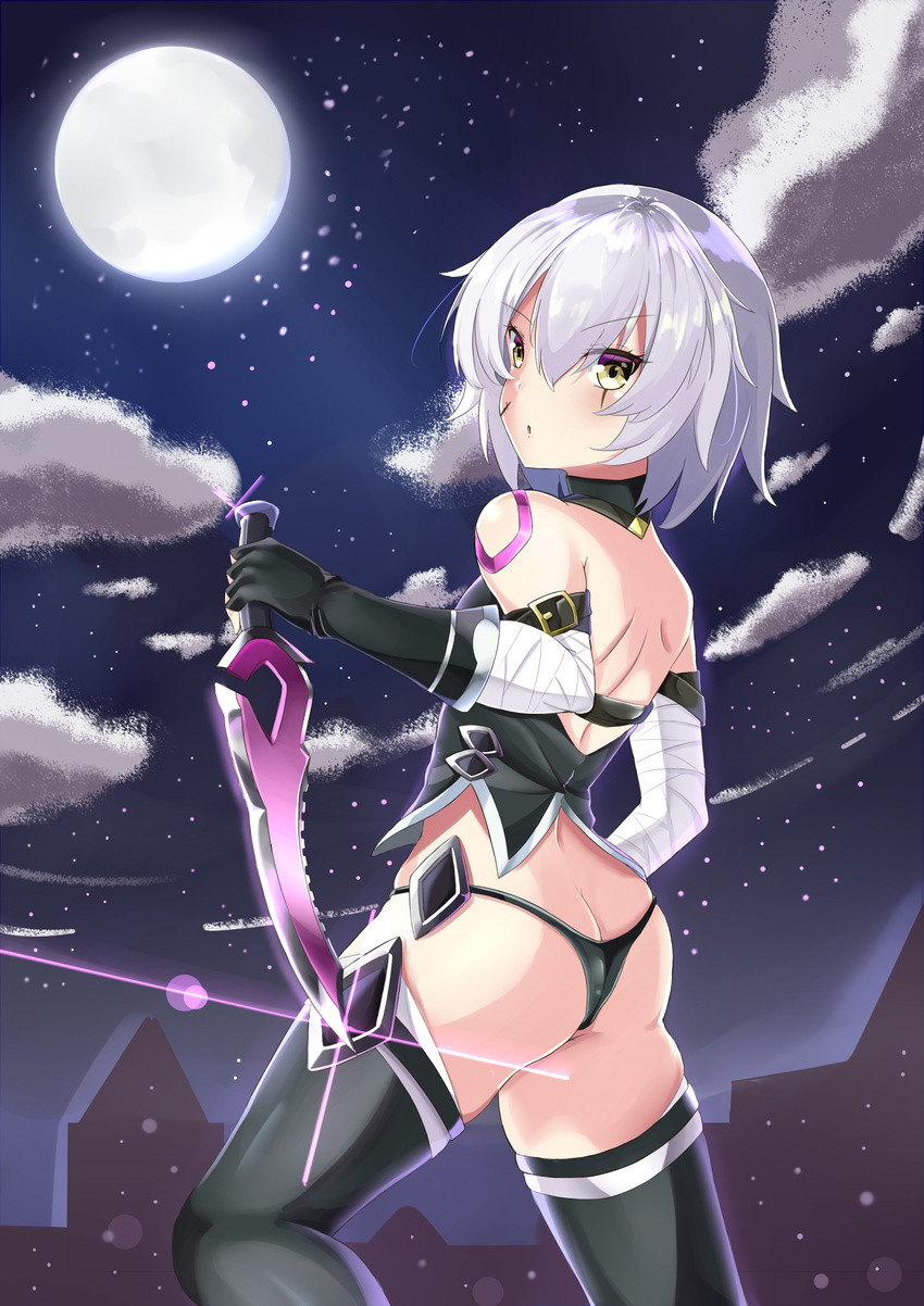 arikawarui ass assassin_of_black_(fate/apocrypha) bandages fate/apocrypha fate/stay_night jack_the_ripper pantsu tattoo thighhighs weapon