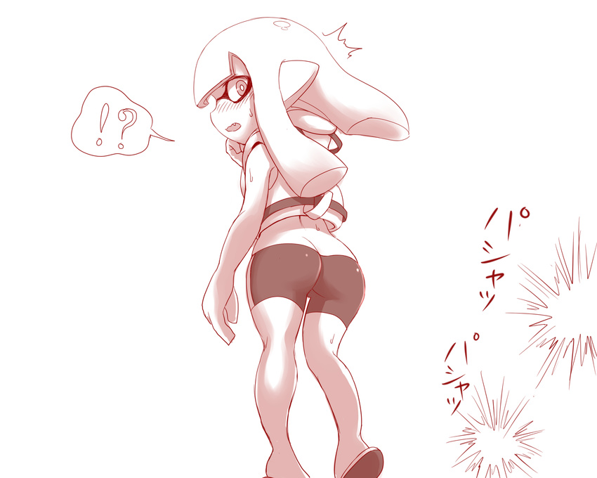 ass bike_shorts black_shorts commentary_request domino_mask highres inkling mask pointy_ears shorts single_vertical_stripe splatoon_(series) squid takobe tentacle_hair