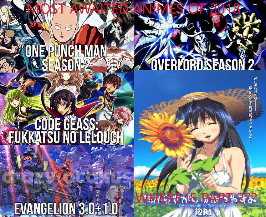 anime code_geass neon_genesis_evangelion one-punch_man overlord poster takarasagashi_no_natsuyasumi