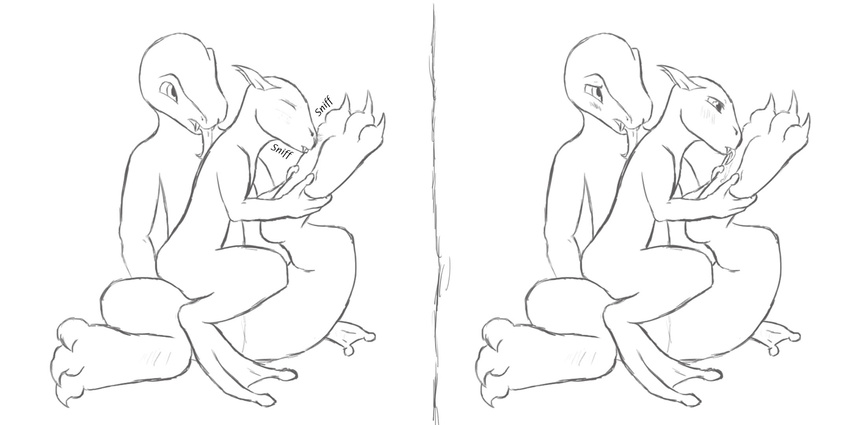 3_toes amphibian anthro c-forge_(artist) claws eyes_closed featureless_crotch feet foot_fetish foot_lick hindpaw licking nintendo paws pok&eacute;mon pok&eacute;mon_(species) sitting toes tongue tongue_out totodile unfinished unknown_species video_games webbed_feet webbed_hands
