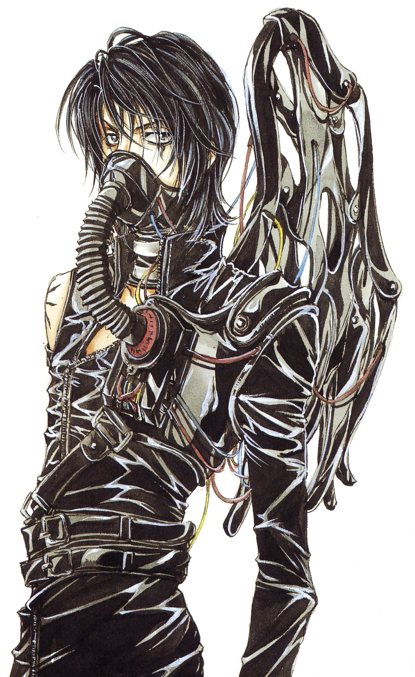 angel_sanctuary black_hair black_wings gas_mask highres mask short_hair wings yuki_kaori