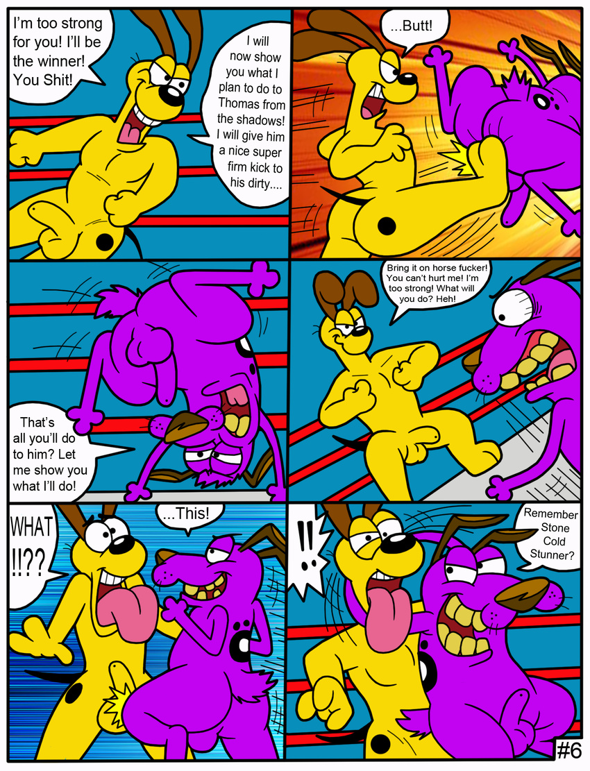 ballbusting balls butt canine cartoon_network cock_and_ball_torture courage courage_the_cowardly_dog dog garfield garfield_(series) male mammal odie penis tbfm wrestling