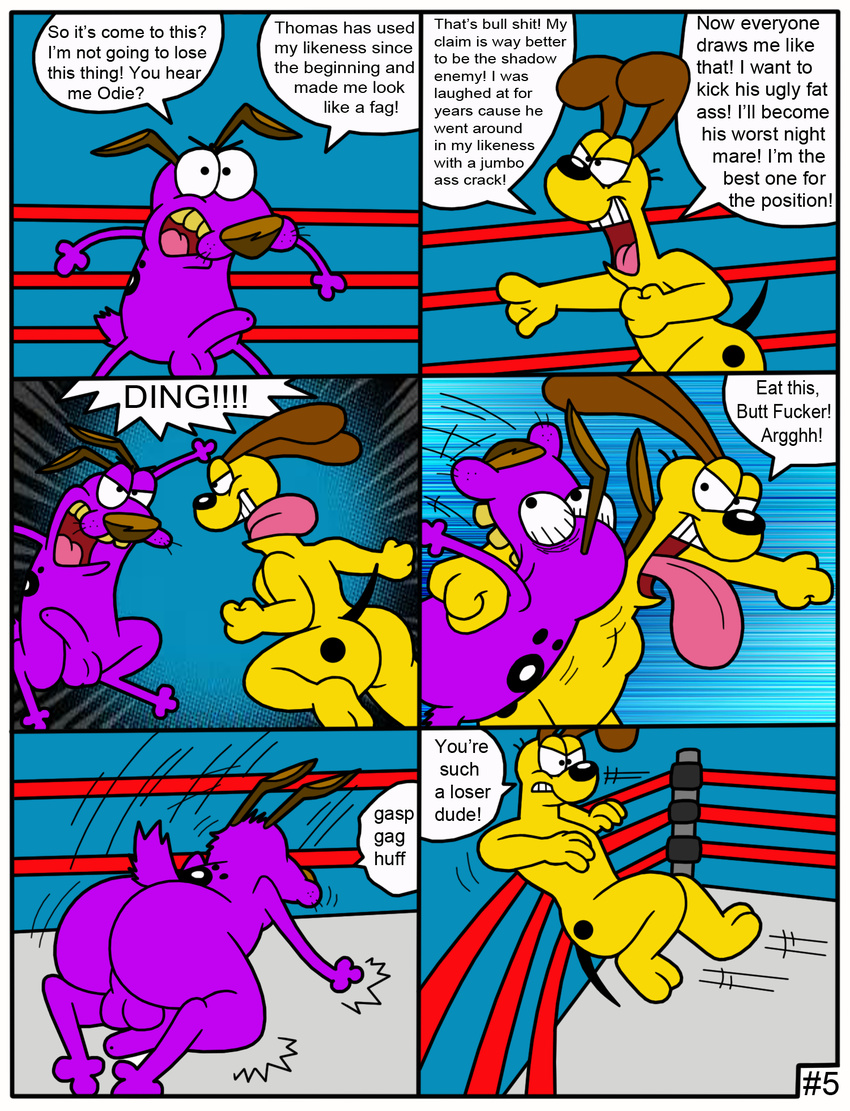 balls butt canine cartoon_network courage courage_the_cowardly_dog dog duo garfield_(series) mammal odie penis tbfm wrestling