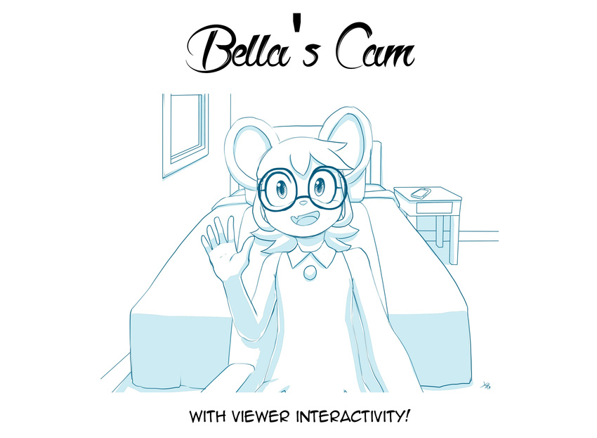2017 absurd_res anthro aogami bed bedroom bella_mouse_(mileymouse) buckteeth cam_show camgirl chair clothed clothing cub digital_media_(artwork) dress english_text eyewear female flat_chested glasses hi_res looking_at_viewer mammal mouse office_chair rodent sitting teeth text webcam young