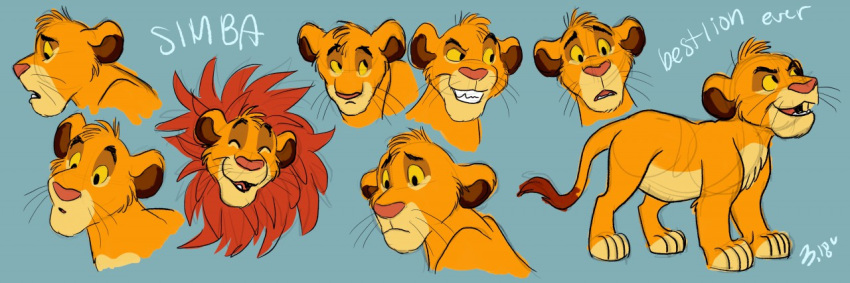 ambiguous_gender blue_background cub disney eyes_closed feline feral fur lion mammal meertak multiple_poses open_mouth pantherine pink_nose pose quadruped simba simple_background solo teeth the_lion_king yellow_fur yellow_sclera young